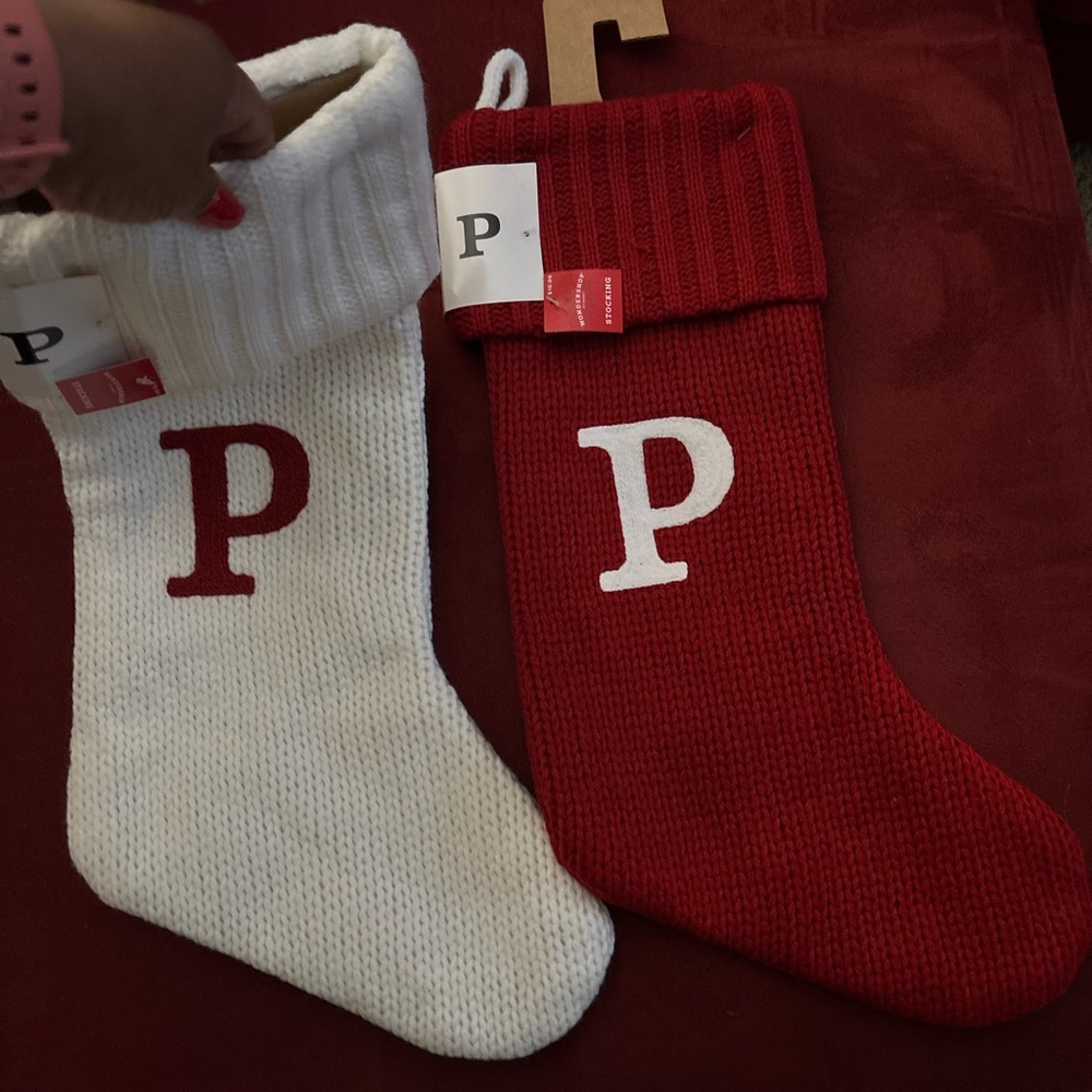 Target Red and White Knit Stockings with 'P' Design